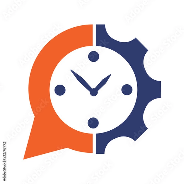 Obraz Chat bubble and clock combined with gear. Automation chat logo concept design.