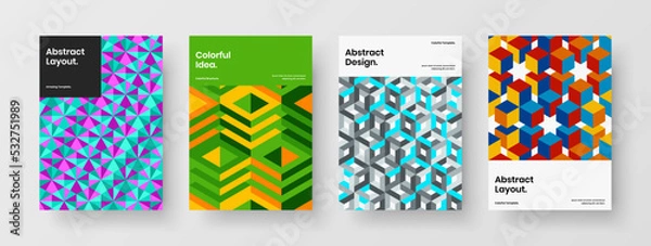 Fototapeta Modern mosaic tiles booklet template collection. Bright placard design vector layout bundle.