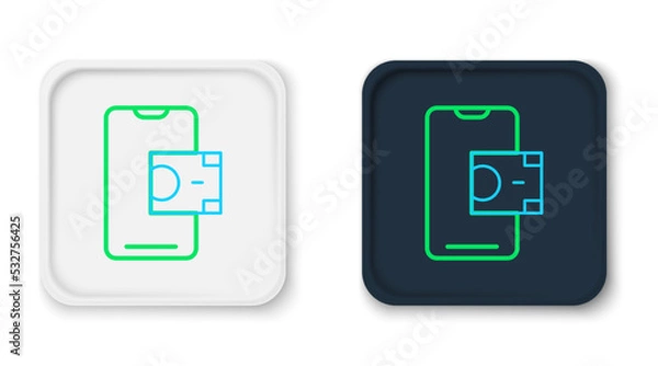 Fototapeta Line Mobile banking icon isolated on white background. Transfer money through mobile banking on the mobile phone screen. Colorful outline concept. Vector