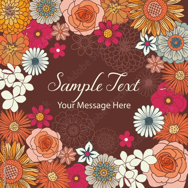 Fototapeta Retro Groovy Florals Vector card Background