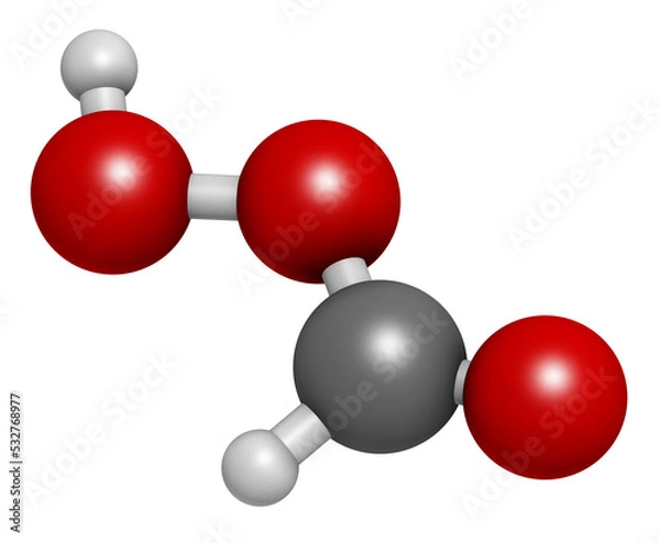Obraz Performic acid (PFA) disinfectant molecule. 3D rendering.  Used as disinfectant and sterilizer.