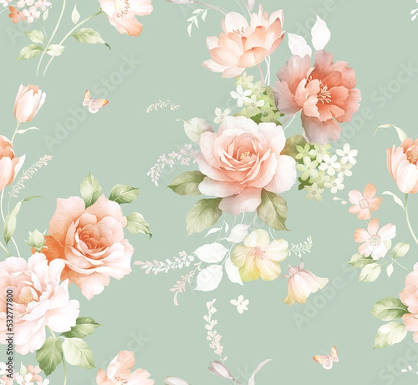 Fototapeta Classic Popular Flower Seamless pattern background.Perfect for wallpaper, fabric design, wrapping paper, surface textures, digital paper.