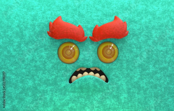 Fototapeta Surprised startled 3D cute emotive face 