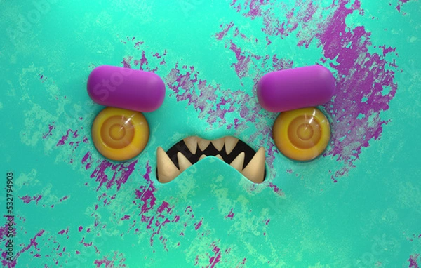 Fototapeta Angry cute monster 3d face stylized cartoon
