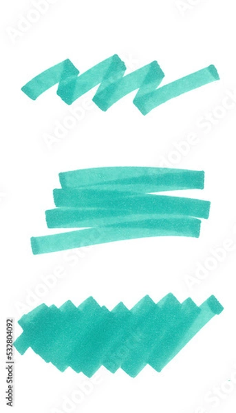 Fototapeta Set of blue marker strokes different shapes. Blue spots isolated on white background. Strokes drawn with markers. Element for design