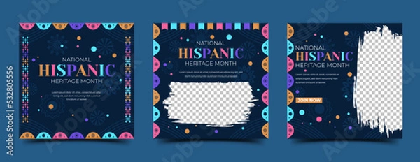 Fototapeta Set of National Hispanic Heritage Month square banner template design. Usable for social media post, card, and web.