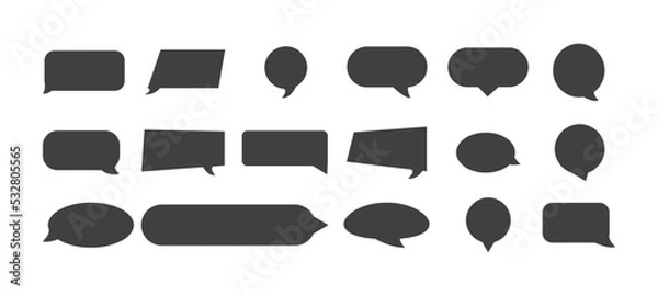 Fototapeta Set of flat black speech bubbles isolated on white background. Comic speech bubble black set. silhouette icon. Glyph silhouette empty text banner different shape.  