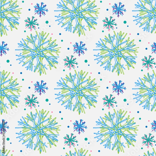 Fototapeta Snowflake vector seamless pattern for print or web design