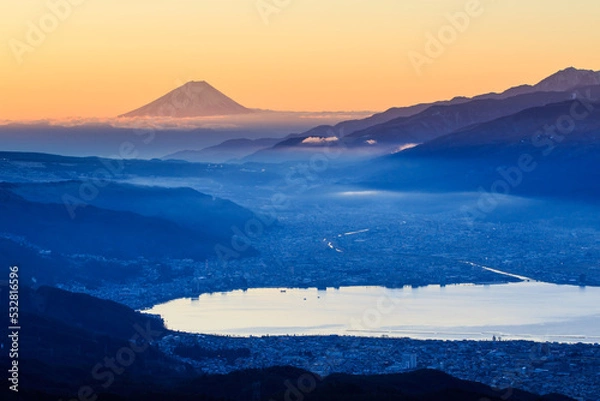 Obraz 高ボッチから望む朝焼けの富士山
