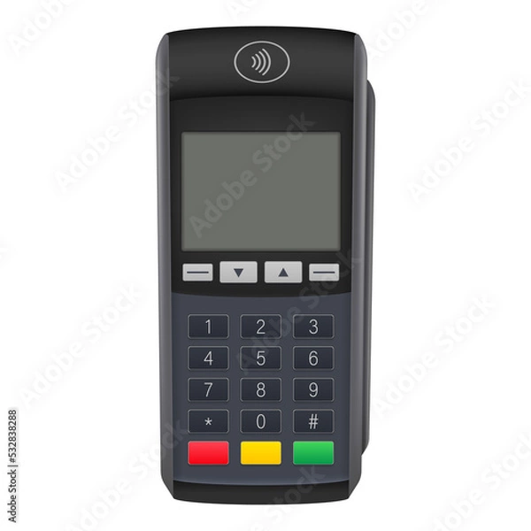 Fototapeta Payment terminal mockup. Pos terminal with blank screen. Cash register.  stock illustration