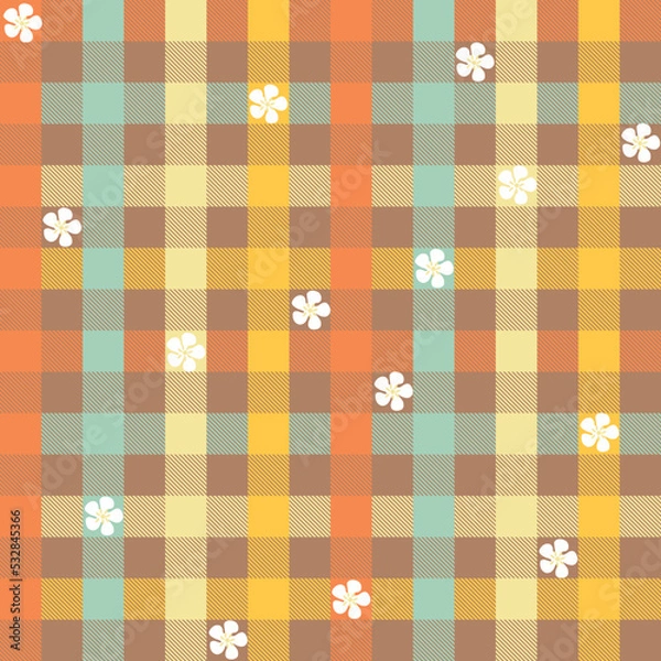 Fototapeta Floral Icon Gingham Seamless Vector Pattern