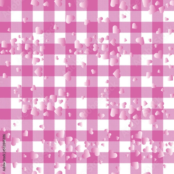 Fototapeta Gingham with Hearts Vector Seamless Pattern