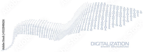 Fototapeta Digitalization. Digital binary curved stream. Vector graphics