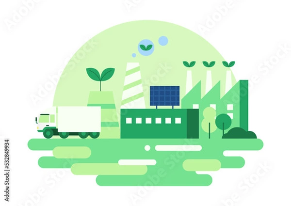 Fototapeta Vector illustration of an eco-friendly factory.
