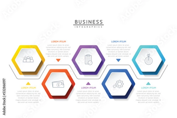 Fototapeta Connecting Steps business Infographic Template with 5 Elements
