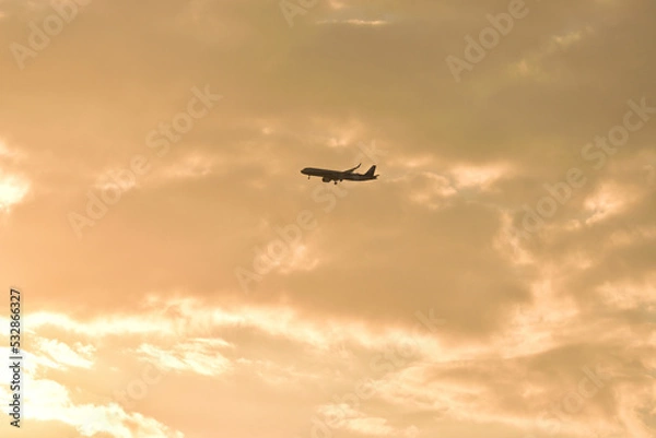 Obraz 夕焼け空の飛行機