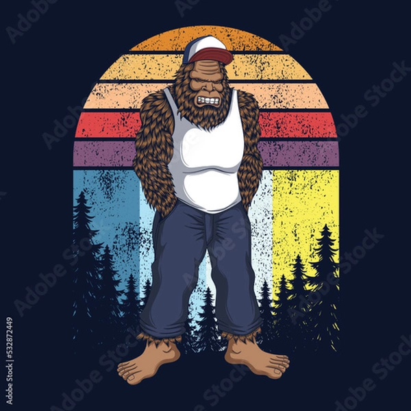 Obraz Bigfoot angry retro vector illustration
