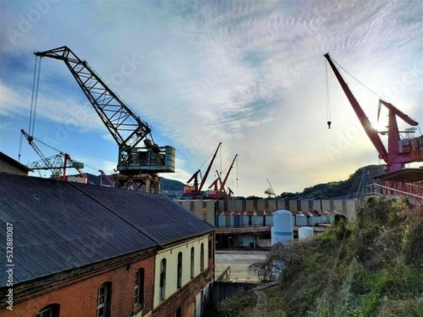 Obraz 工場とクレーン群