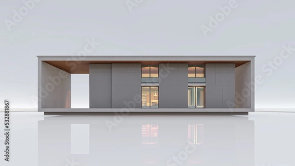 Fototapeta 3D rendering illustration of modern minimal house on white background 
