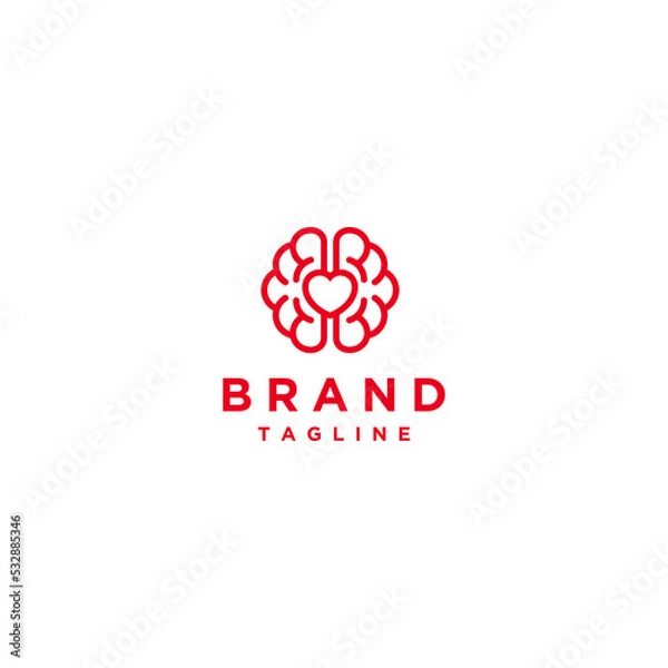 Fototapeta Brain Icon With Heart Symbol Inside. Heart Icon inside Brain Symbol Logo Design.