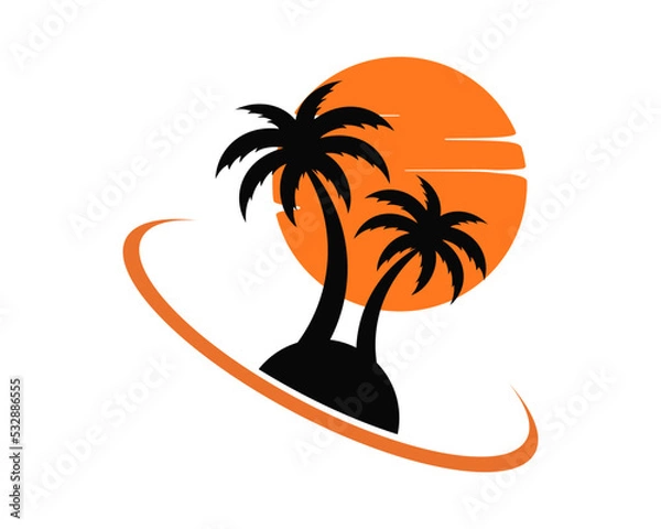 Obraz Oval with palm silhouette inside