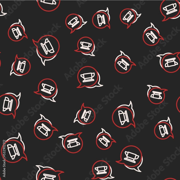 Fototapeta Line Blacksmith anvil tool icon isolated seamless pattern on black background. Metal forging. Forge tool. Vector