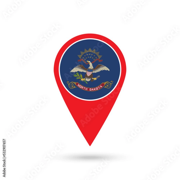 Obraz Map pointer with flag of North Dakota. Vector illustration.