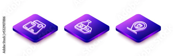 Fototapeta Set Isometric line Online ordering food, and Cafe and restaurant location icon. Vector