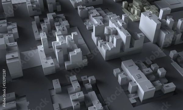 Fototapeta Urbanistics. Model of the district of the modern city. Metaphor of a modern metropolis from a bird's eye view. Background and texture.3d render