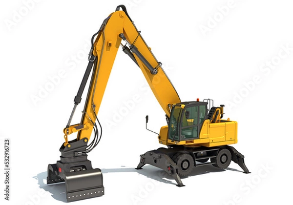 Fototapeta Material Handler heavy construction machinery 3D rendering on white background