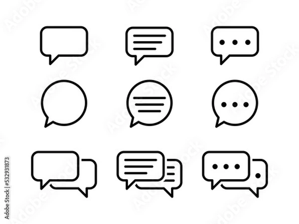 Obraz Chat bubble set outline vector isolated on white background. Chat icon.Line chat icons for flat design. Talk baloon icons. Chat speech bubble.