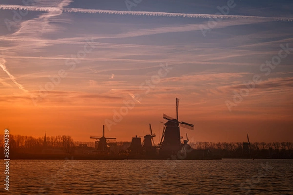 Obraz dutch windmill at sunset