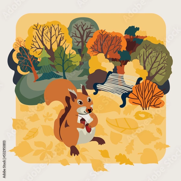 Fototapeta autumn card with squirrell
