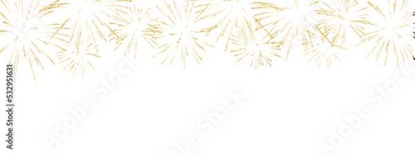 Obraz Golden firework texture, thin  stroke lines. Isolated png illustration, transparent background. Wide panorama design  for overlay, montage, collage. Happy new year concept.