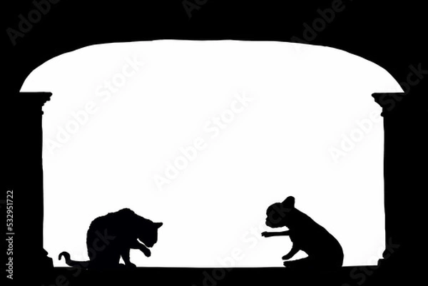 Fototapeta balcone con colonne con gatto e cane aperto sul cielo