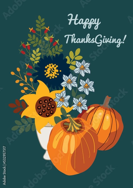 Obraz pumpkins and flowers