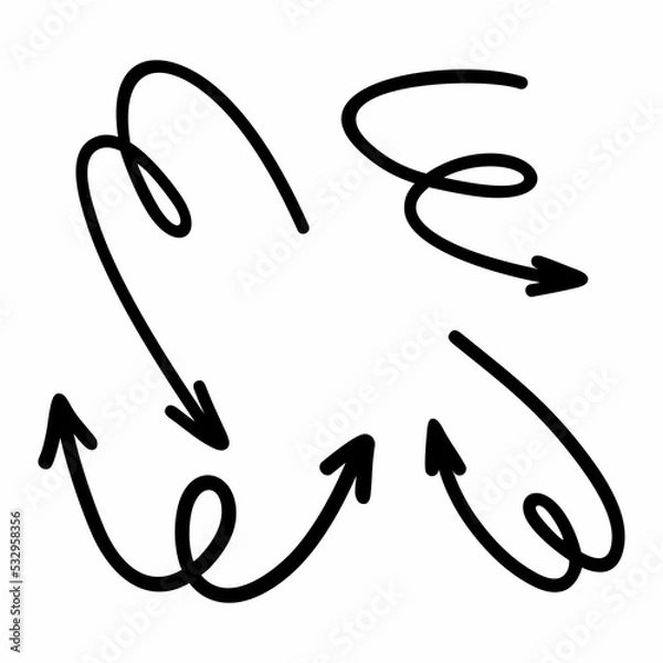 Fototapeta A set of linear arrows, hand-drawn pointers on a white background.