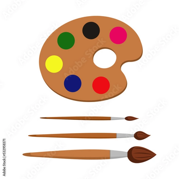 Fototapeta Drawing kit -brushes and palette on a white background.