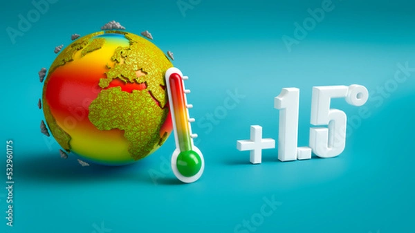 Obraz Erderwärmung - Klimawandel - Zeit zu handeln - Kontinente vertrocknen - Weltmeere erhitzen - plus 1.5 Grad