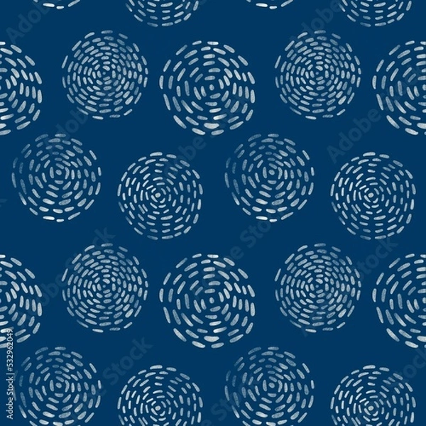 Fototapeta dark blue seamless pattern with white hand-draw concentric circles