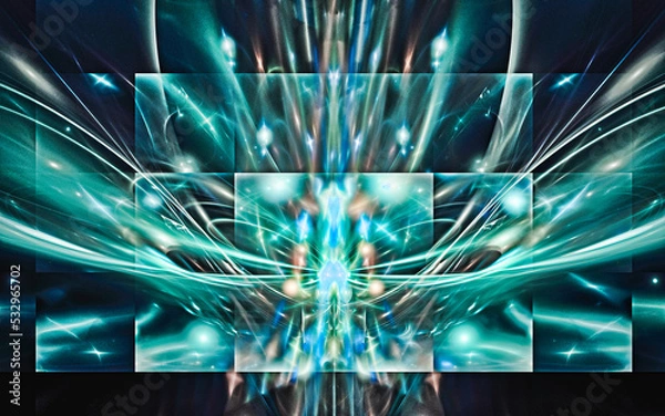 Fototapeta abstract computer illustrations of fantastic energy waves of various shapes and shades on a black background for use in symbols, signs for digital design and graphics