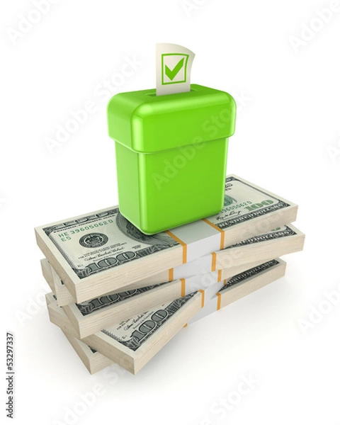 Obraz Votebox on a stack of dollars.