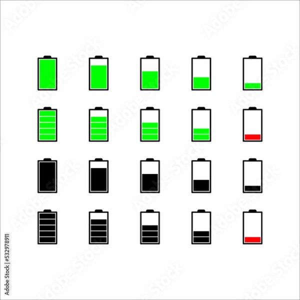 Fototapeta Set of battery icons, on a white background.