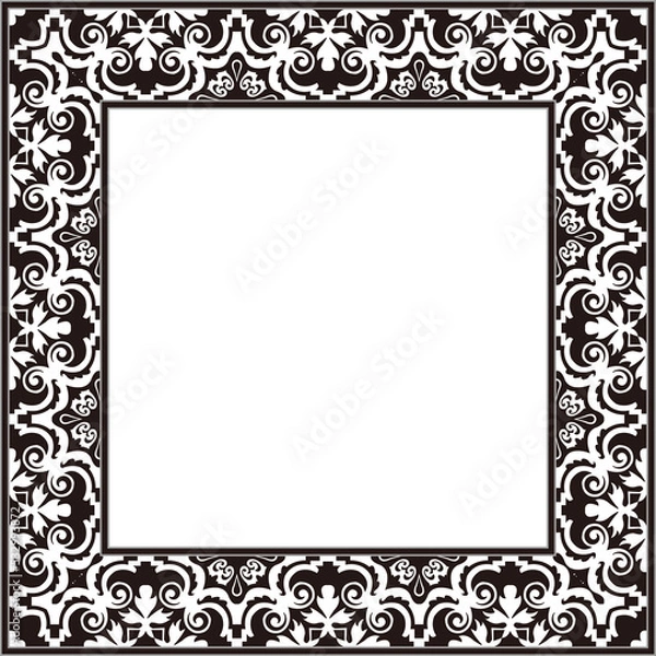 Fototapeta Vintage pattern stylish square frame retro black white spiral curve cross