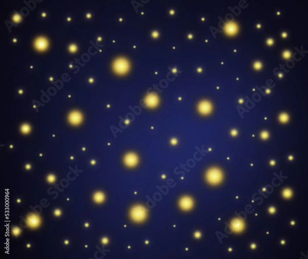 Fototapeta Dark blue background in a magical, technological style. Space image with bright neon golden star spots.