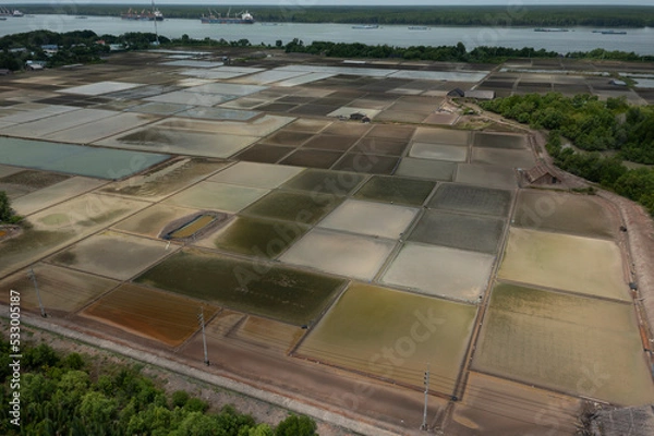 Fototapeta Aerial view of Can Gio salt fields in Vietnam.