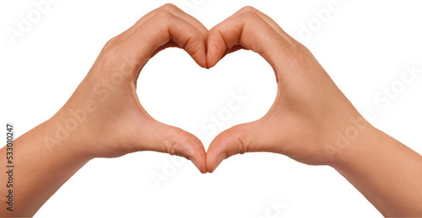Fototapeta Gesture series: hands symbolically form a heart.