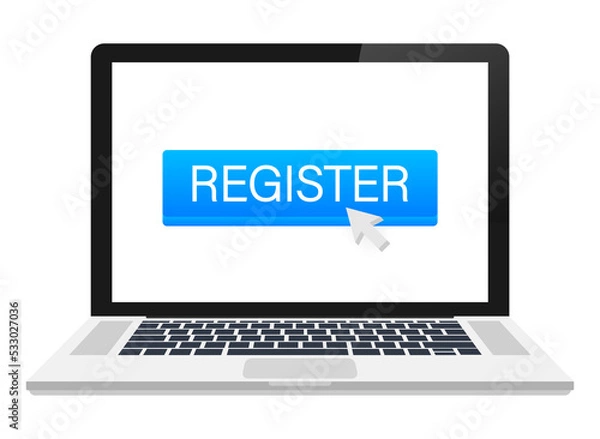 Obraz Register now with cursor button. Internet icon. Pointer click icon.  stock illustration.