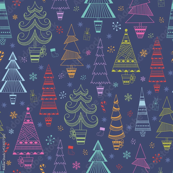 Fototapeta Multicolored Christmas trees seamless pattern