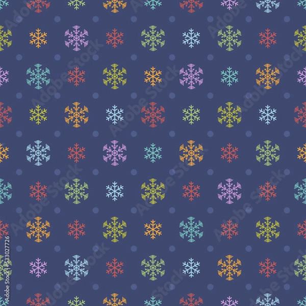 Fototapeta Multicolored snowflakes seamless pattern